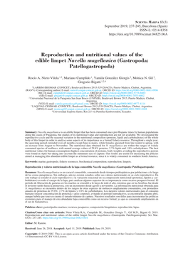 Reproduction and Nutritional Values of the Edible Limpet Nacella Magellanica (Gastropoda: Patellogastropoda)