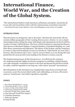 V2-International Finance, World War, and the Creation Of
