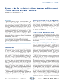 Pathophysiology, Diagnosis, and Management of Upper Extremity Deep Vein Thrombosis