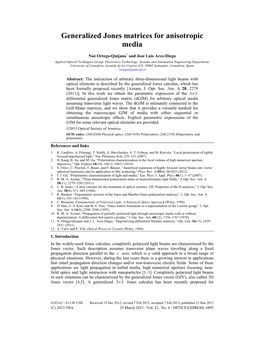 Generalized Jones Matrices for Anisotropic Media