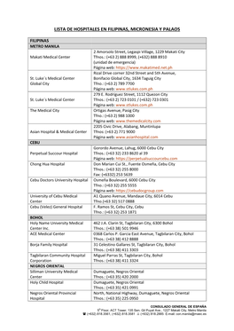 Lista De Hospitales En Filipinas, Micronesia Y Palaos.Pdf