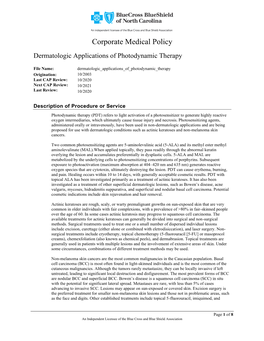 Dermatologic Applications of Photodynamic Therapy