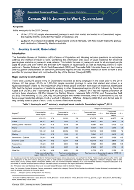 Census 2011: Journey to Work, Queensland