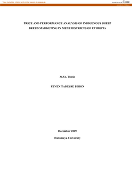 Price and Performance Analysis of Indigenous Sheep Breed Marketing in Menz Districts of Ethiopia