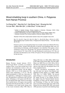 Wood-Inhabiting Fungi in Southern China. 4. Polypores from Hainan Province