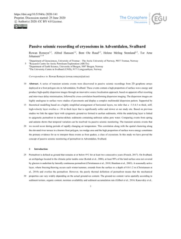 Passive Seismic Recording of Cryoseisms In