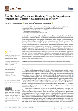 Dye Decoloring Peroxidase Structure, Catalytic Properties and Applications: Current Advancement and Futurity