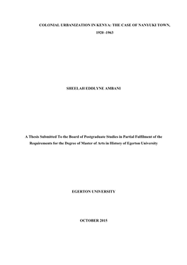 Colonial Urbanization: Nanyuki Town, Kenya, 1921