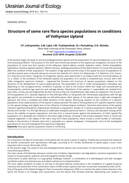 Structure of Some Rare Flora Species Populations in Conditions of Volhynian Upland