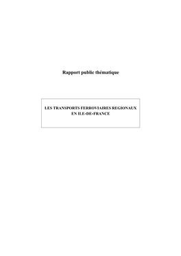 Rapport Thématiques Sur Les Transports Ferroviaires Régionaux En