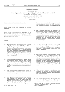 COMMISSION DECISION of 24 February 2006 on Introducing