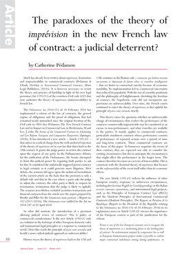 The Paradoxes of the Theory of Imprévision in the New French Law of Contract: a Judicial Deterrent?