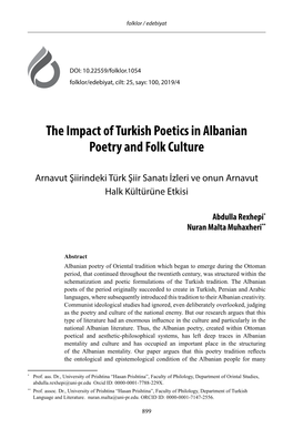 The Impact of Turkish Poetics in Albanian Poetry and Folk Culture