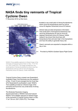 NASA Finds Tiny Remnants of Tropical Cyclone Owen 17 December 2018, by Rob Gutro