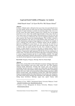 Legal and Social Viability of Polygamy: an Analysis Abdul