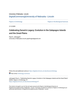 Evolution in the Galapagos Islands and the Great Plains