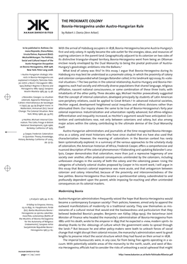 THE PROXIMATE COLONY Bosnia-Herzegovina Under Austro-Hungarian Rule by Robert J
