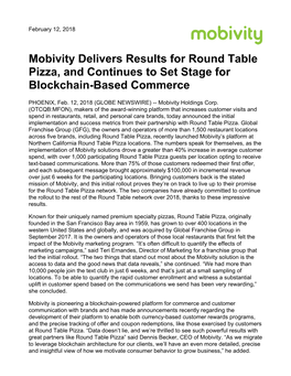 Mobivity Delivers Results for Round Table Pizza, and Continues to Set Stage for Blockchain-Based Commerce