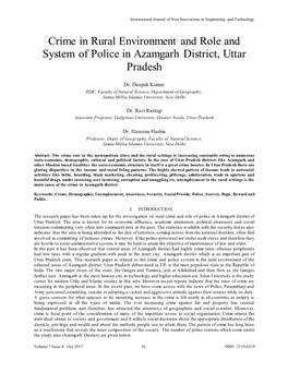 Crime in Rural Environment and Role and System of Police in Azamgarh District, Uttar Pradesh