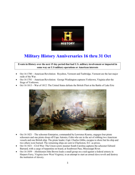 Military History Anniversaries 1016 Thru 103116