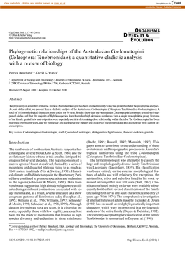 Coleoptera: Tenebrionidae); a Quantitative Cladistic Analysis with a Review of Biology