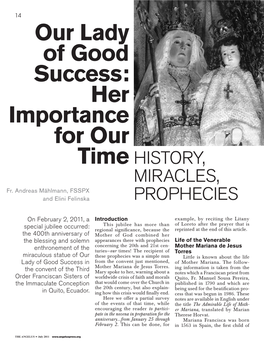 Our Lady of Good Success: Her Importance for Our Time History, Miracles, Fr