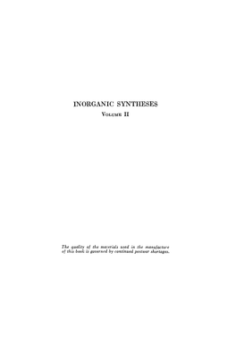 Inorganic Syntheses Volumei1
