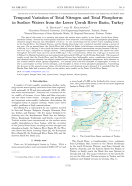 Temporal Variation of Total Nitrogen and Total Phosphorus in Surface Waters from the Lower Çoruh River Basin, Turkey A