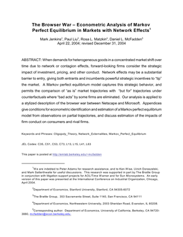 The Browser War – Econometric Analysis of Markov Perfect Equilibrium in Markets with Network Effects1