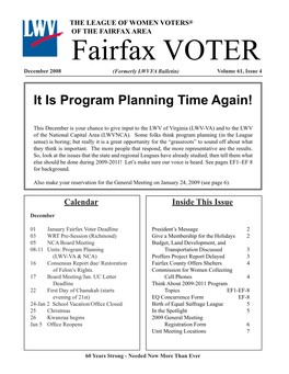 Fairfax VOTER December 2008 (Formerly LWVFA Bulletin) Volume 61, Issue 4