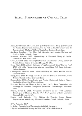 Incognito Social Investigation in British Literature, Palgrave Studies in Life Writing, DOI 10.1007/978-3-319-50962-4 258 SELECT BIBLIOGRAPHY of CRITICAL TEXTS