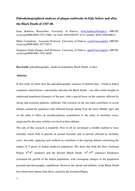 Paleodemographical Analyses of Plague Outbreaks in Italy Before and After the Black Death of 1347-48