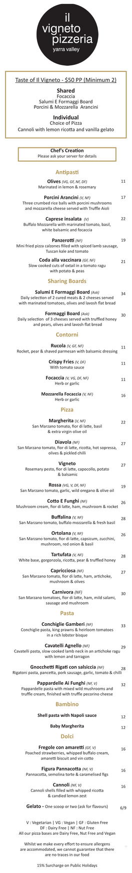 Il Vigneto Menu