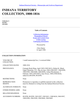 Indiana Territory Collection, 1800-1816