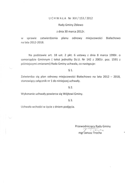 2012 Rady Gminy Zblewo Z Dnia 30 Marca 2012R. W Sprawie Zatwierdzenia Planu Odnowy Miejscowości Biał