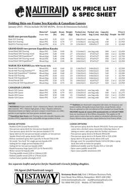 Uk Price List & Spec Sheet