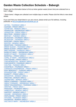 Garden Waste Collection Schedule – Babergh