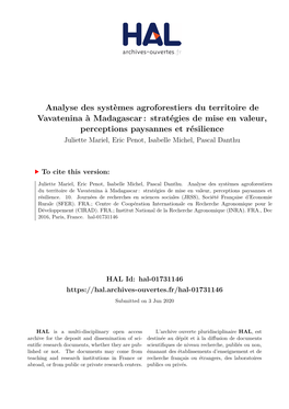 Analyse Des Systèmes Agroforestiers Du Territoire De Vavatenina À