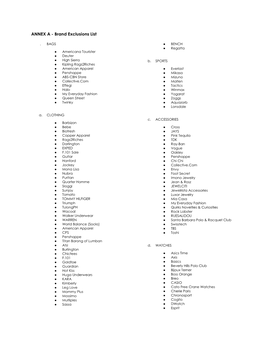 ANNEX a - Brand Exclusions List