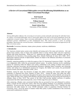 A Review of Correctional Philosophies Toward Reaffirming Rehabilitation As an Ohio Correctional Paradigm