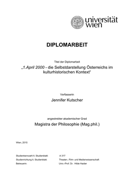 1.April 2000 - Die Selbstdarstellung Österreichs Im Kulturhistorischen Kontext“