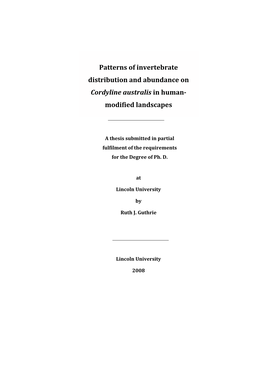 Patterns of Invertebrate Distribution and Abundance on Cordyline Australis in Human- Modified Landscapes