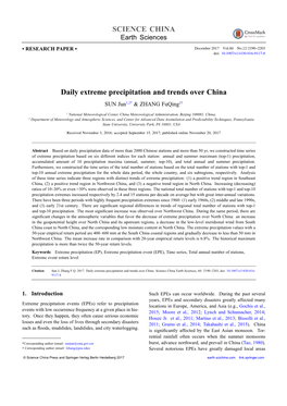 Daily Extreme Precipitation and Trends Over China SUN Jun1,2* & ZHANG Fuqing2†