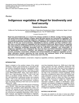 Indigenous Vegetables of Nepal for Biodiversity and Food Security