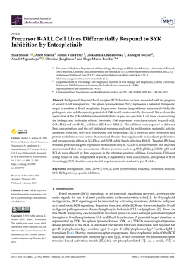 Precursor B-ALL Cell Lines Differentially Respond to SYK Inhibition by Entospletinib