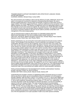 TRANSBOUNDARY ELEPHANT MOVEMENTS ARE AFFECTED by LANDUSE, ROADS, WATER and FENCES CUSHMAN, SAMUEL, Michael Chase, Curtice Griffin