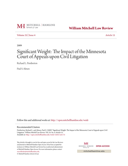 The Impact of the Minnesota Court of Appeals Upon Civil Litigation