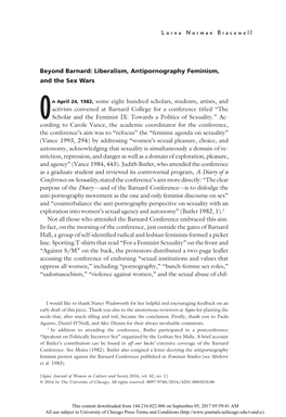 Beyond Barnard: Liberalism, Antipornography Feminism, and the Sex Wars