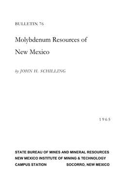 Molybdenum Resources of New Mexico