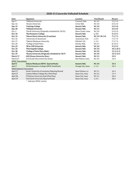 2020 Volleyball Schedule